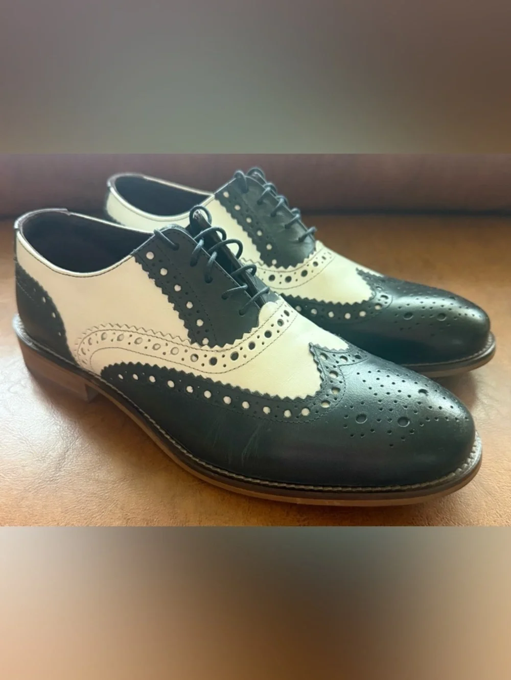 London Brogue Gatsby Spectator Shoes Navy White Wingtip US 8 EU 42